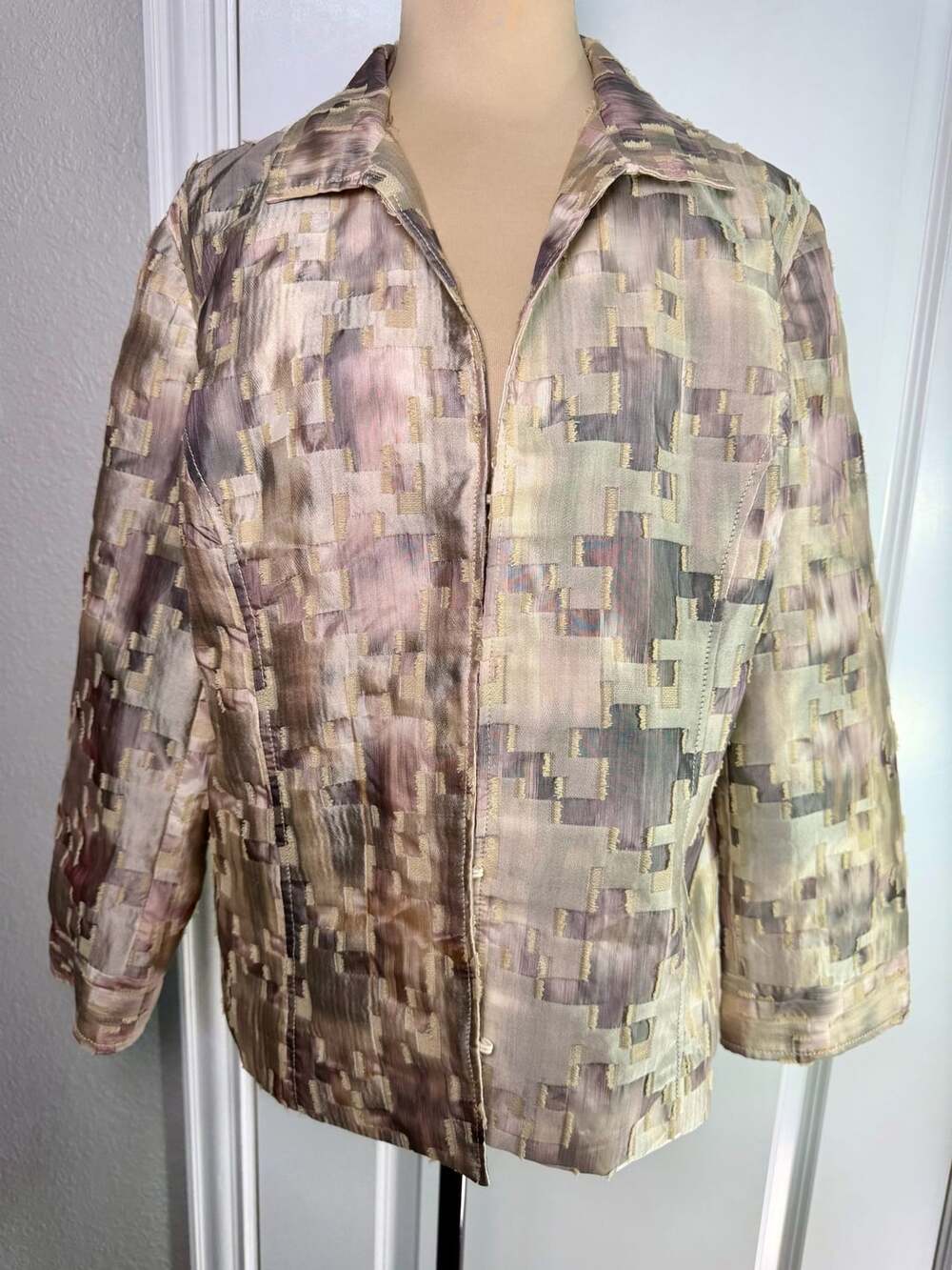 Chico's Geometric Embroidered Patchwork Blazer Jacket Size 2